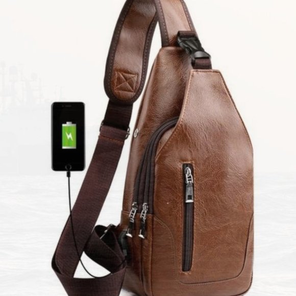 Other - New Chest Bag with USB Charge Port Brown 247